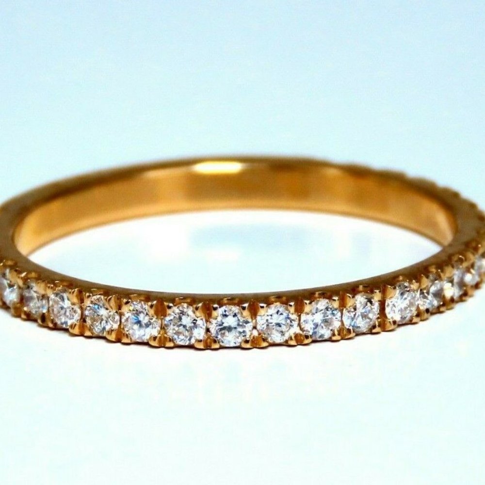 .40ct natural round diamond band ring 14 Karat Bead Set Pave Flat Band*
